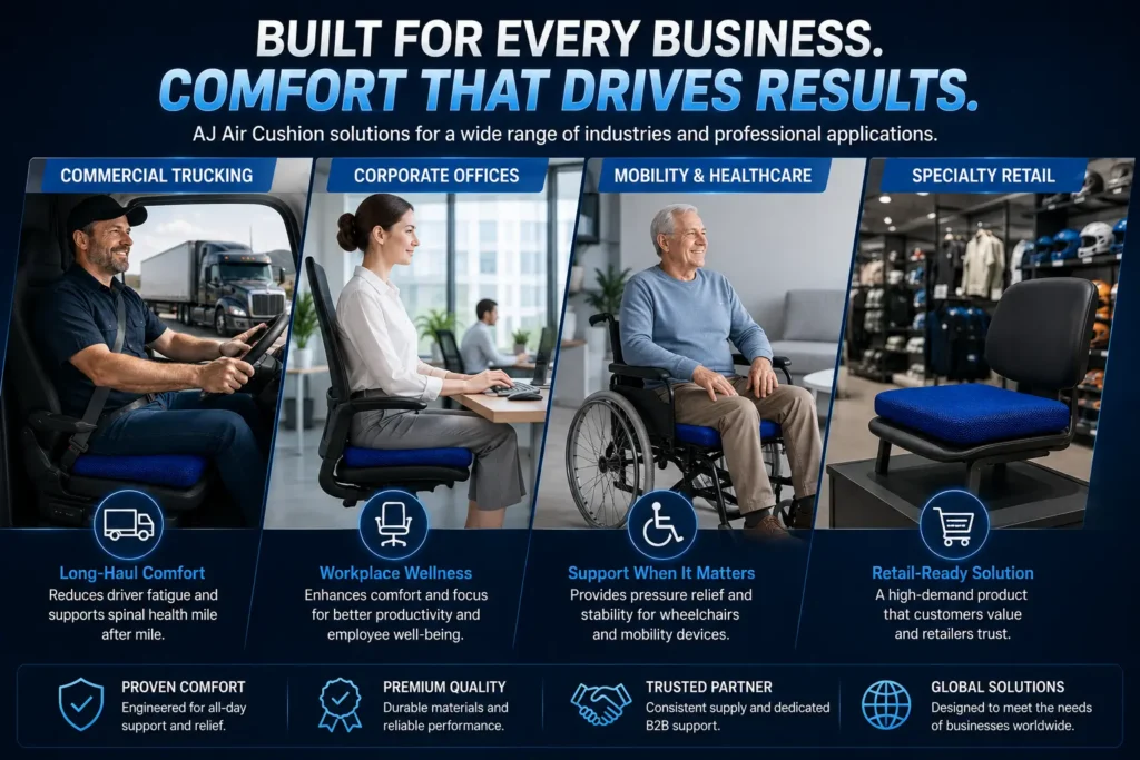 Air seat cushion applications for fleets offices mobility and retail