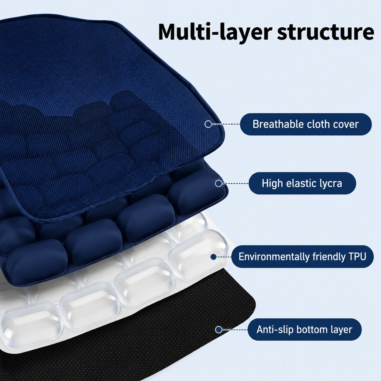 AJ Air Cushion breathable mesh, Lycra, TPU air cells, and non-slip base