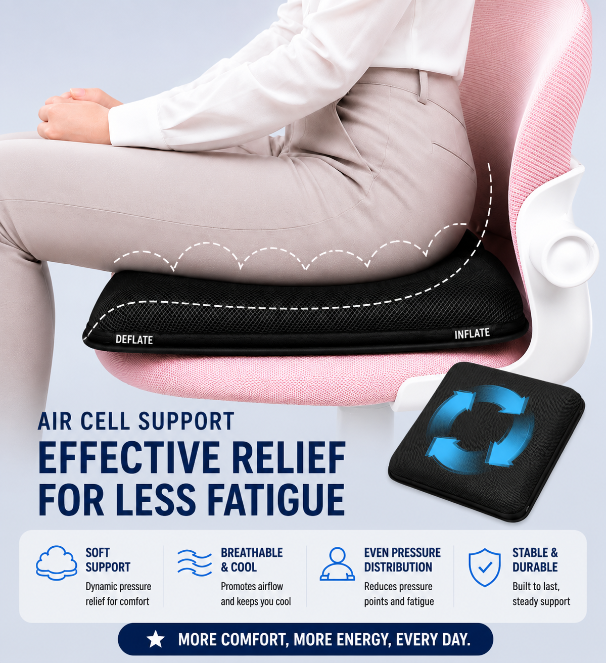 AJ AIR CUSHION black air-cell seat cushion supporting posture and reducing sitting fatigue