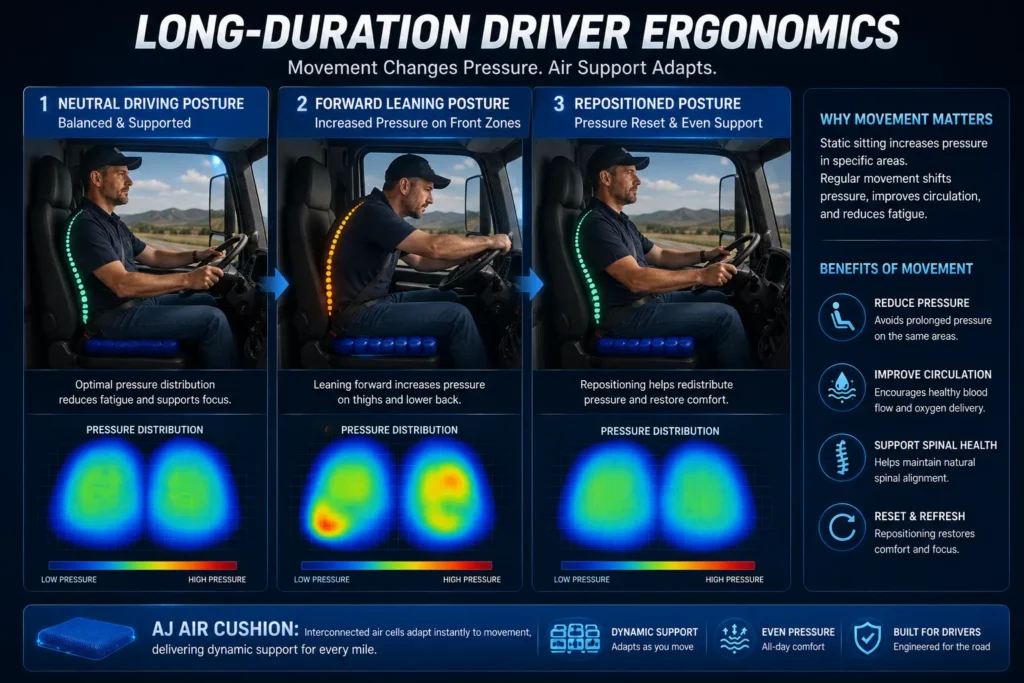 Long haul driver posture and seated pressure distribution