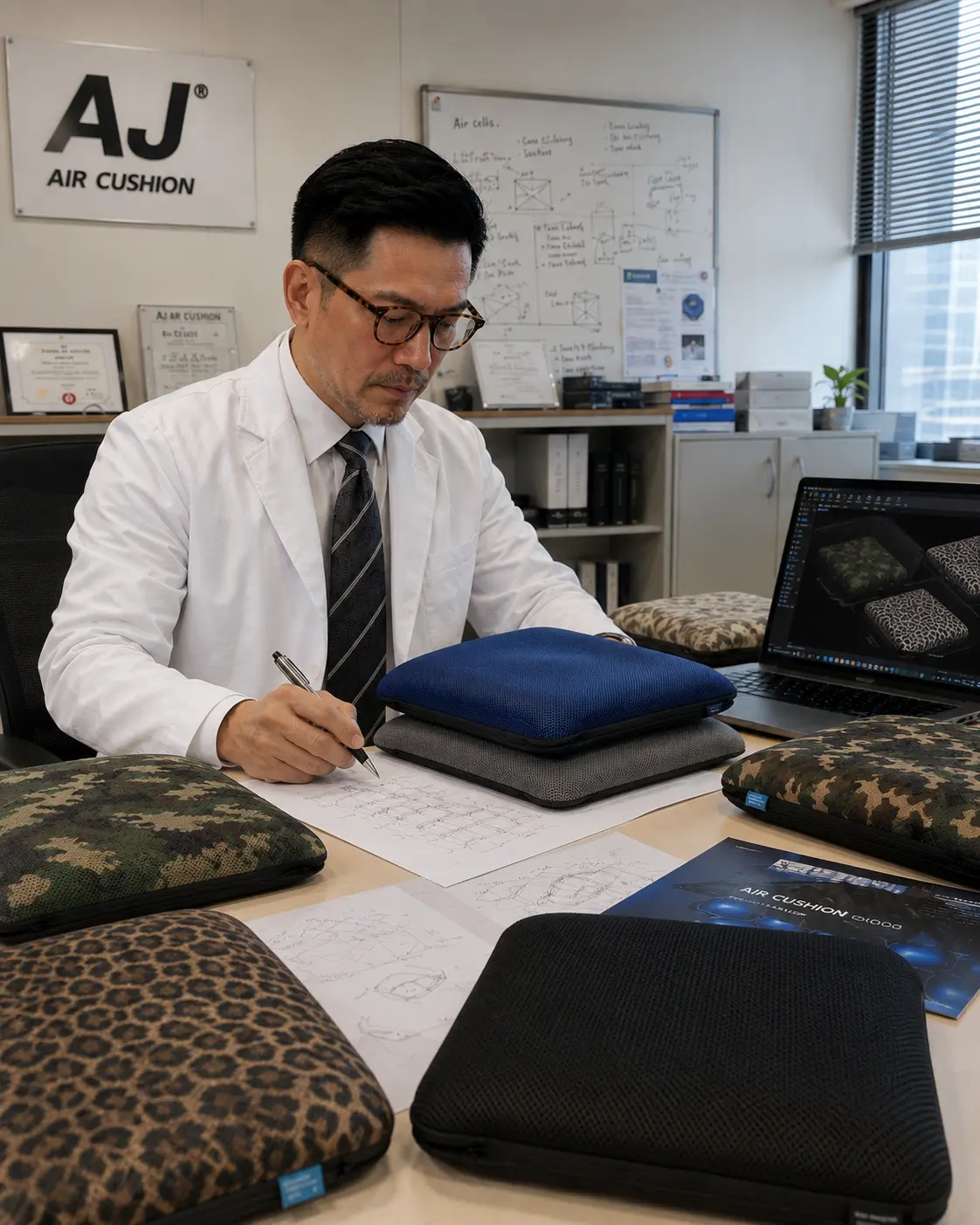 AJ AIR CUSHION product designer developing air cushion collections in the research studio