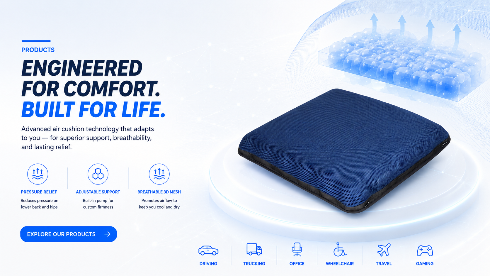 AJ Air Cushion products engineered for comfort and built for life