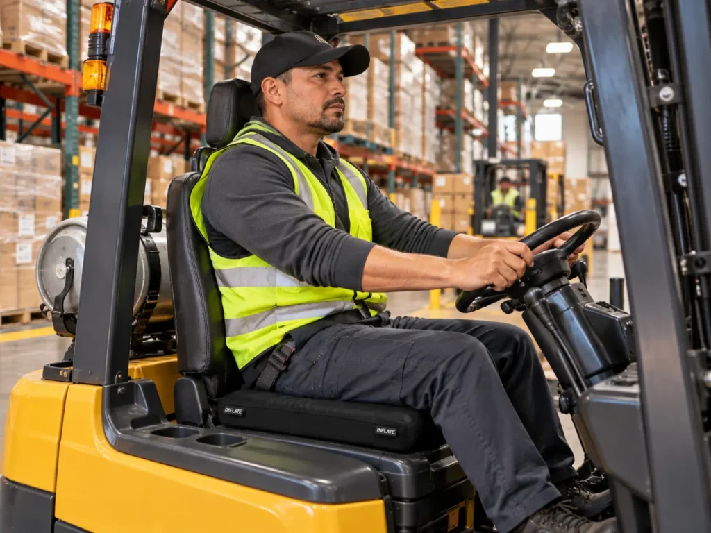 AJ AIR CUSHION Work 45 used by a forklift operator in a warehouse
